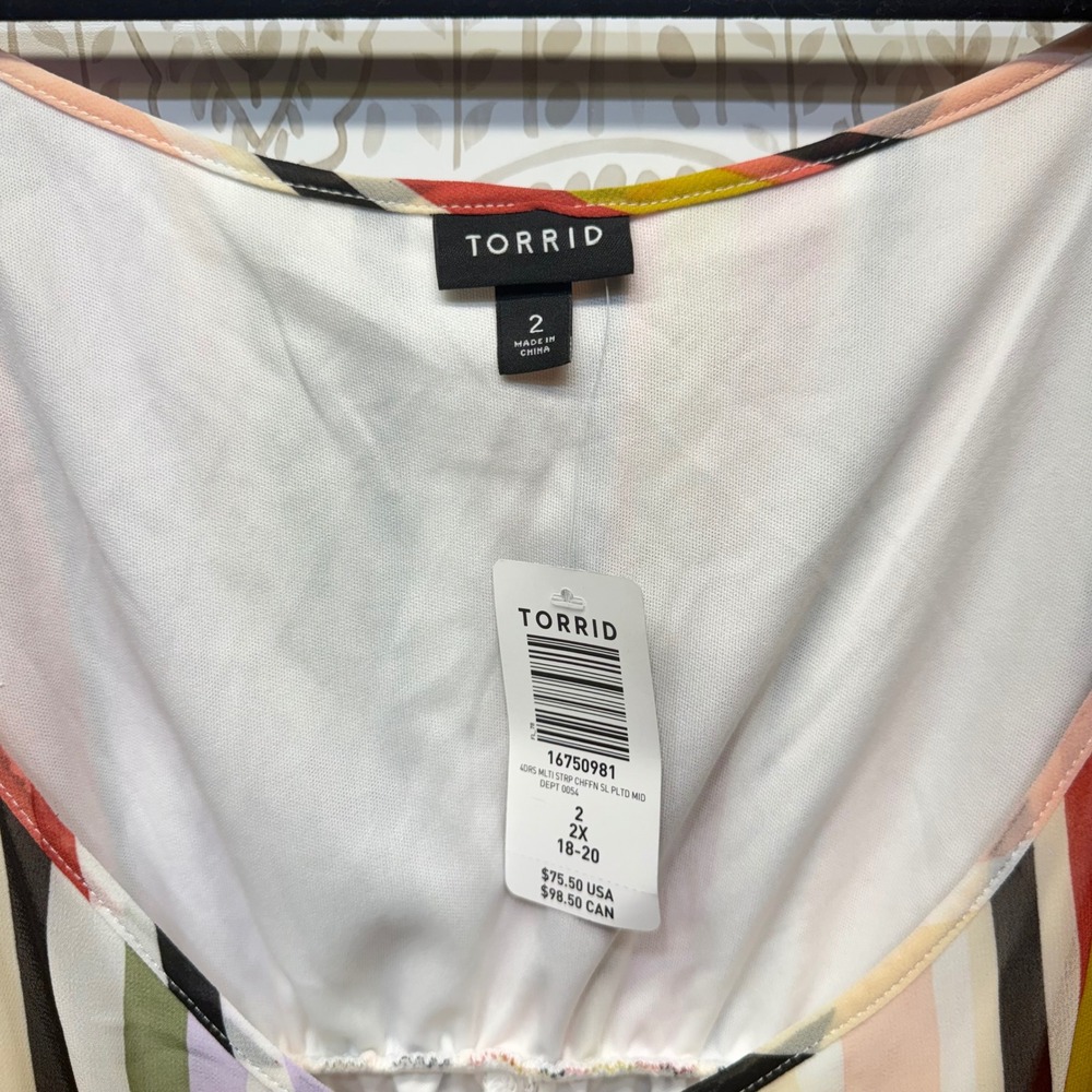 Torrid Chiffon Midi Dress Womens 2 2X Multicolor Stripe Pleated Sleeveless New - Picture 5 of 7